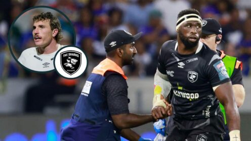 Sharks back-rower Siya Kolisi and an inset of Le Roux Malan.