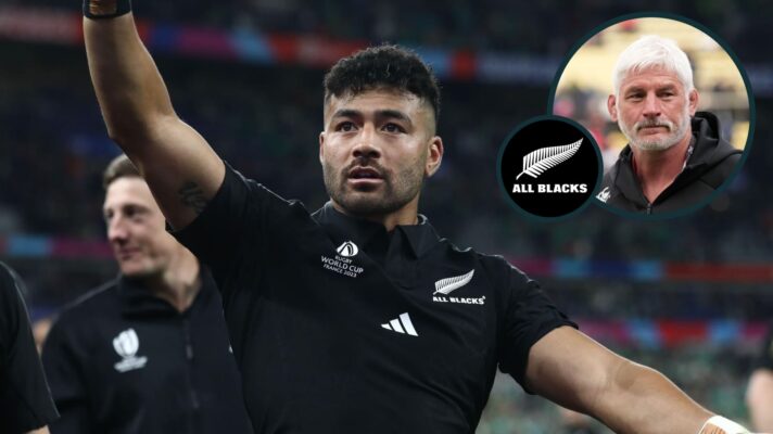 All Blacks fly-half Richie Mo'unga and an inset of Todd Blackadder.