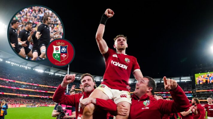 two layer image of the british and irish lions and the All Blacks
