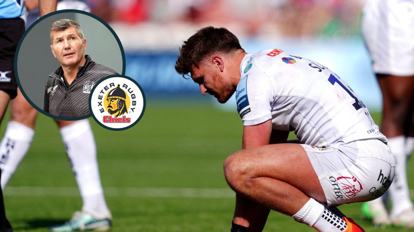 A two layered image of Henry Slade and Rob Baxter