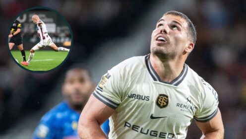 Antoine Dupont and an inset of Maxime Lucu.