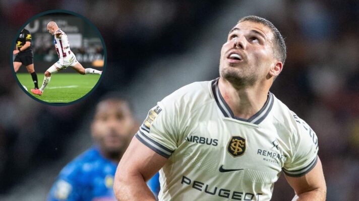 Antoine Dupont and an inset of Maxime Lucu.