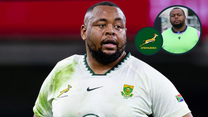 Asenathi Ntlabakanye in action for the Springboks and the Lions (inset).