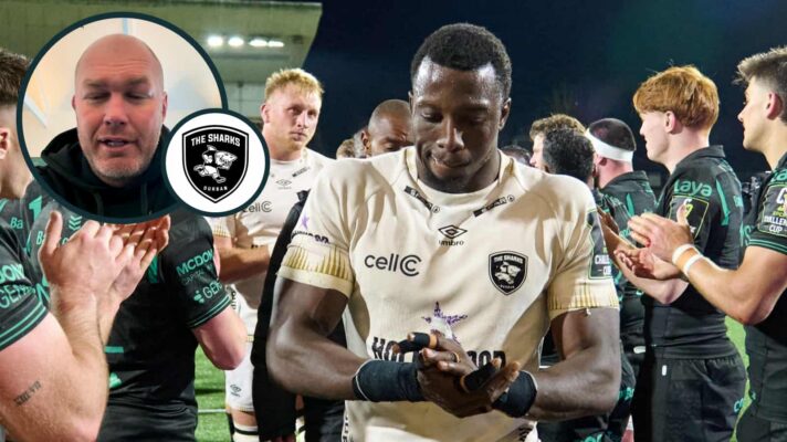 Connacht players form a guard of honour for the Sharks and an inset of Springboks great Schalk Burger.