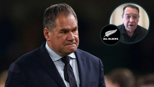 New All Blacks head coach Dave Rennie and an inset of Sir Steve Hansen.
