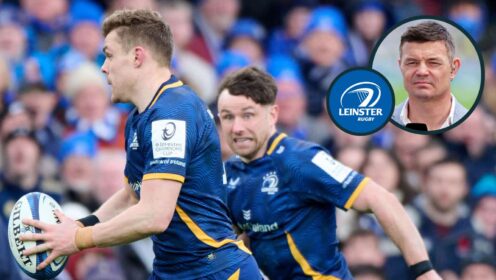Leinster in action in the 2026 Investec Champions Cup and former Ireland captain Brian O'Driscoll (inset).