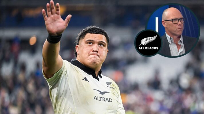 Tamaiti Williams and an inset of All Blacks legend Jeff Wilson.