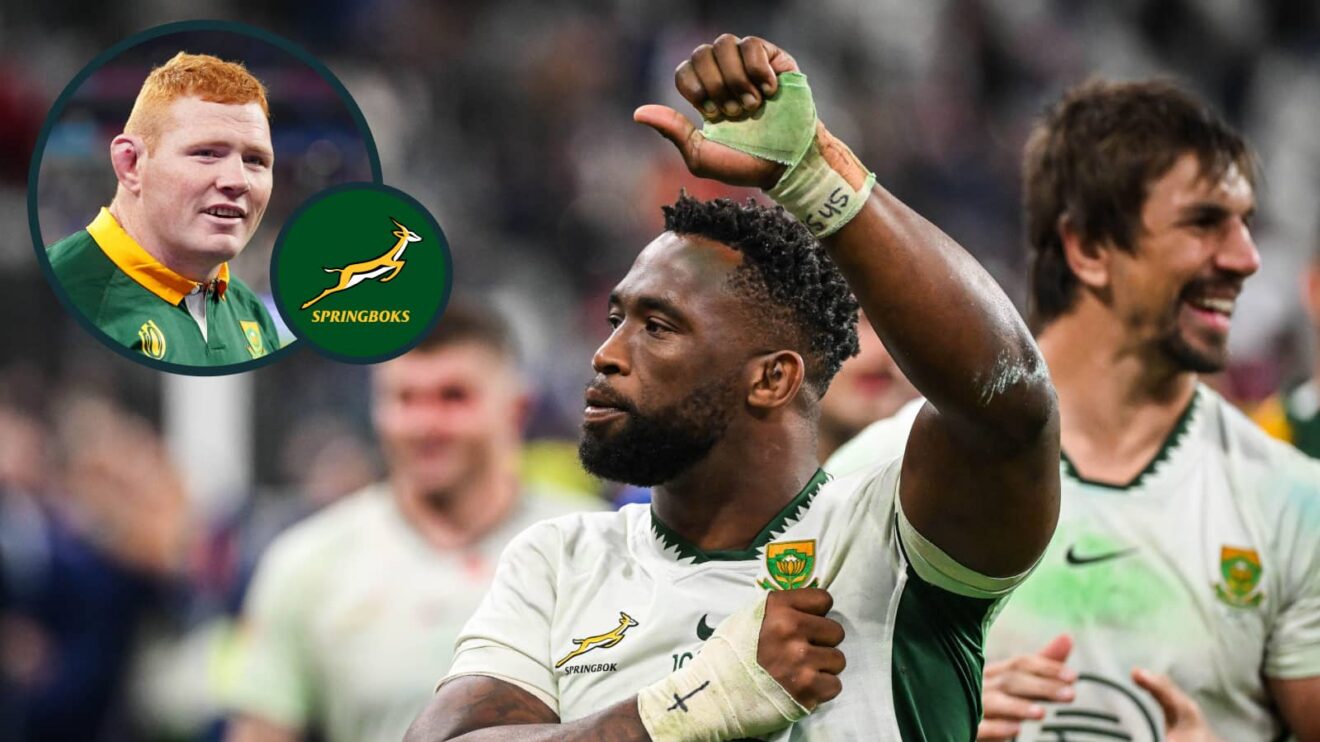 Springboks captain Siya Kolisi and an inset of Steven Kitshoff.