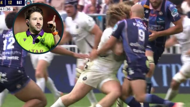 Maxime Lucu's tackle on Alfie Barbeary and an inset of Ben Whitehouse.