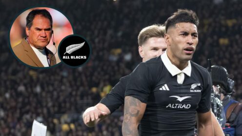 All Blacks and Leinster player Rieko Ioane and New Zealand head coach Dave Rennie (inset).