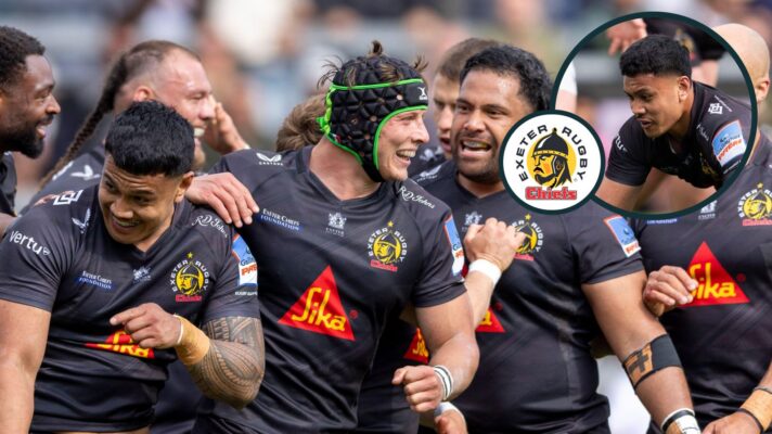 A two layered image of Exeter Chiefs players v Bath in 2026
