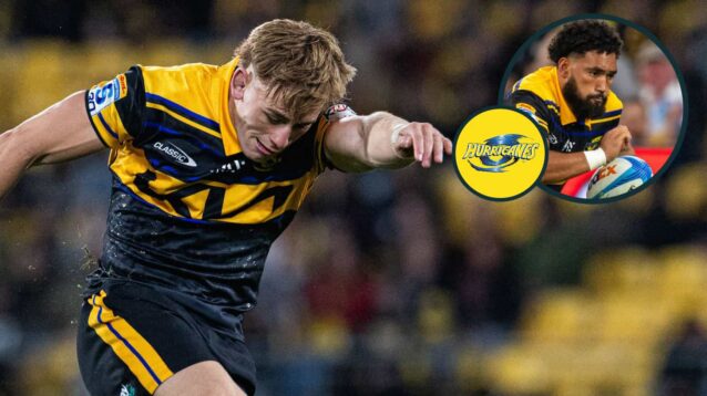 Ruben Love and Fehi Fineanganofo (inset) in action for the Hurricanes.