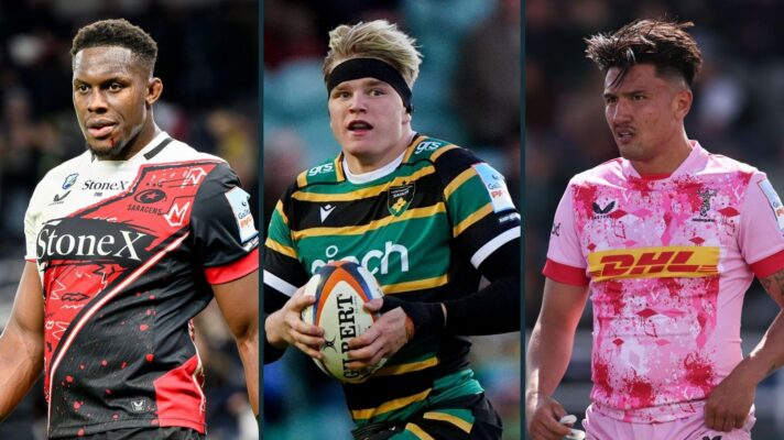 A three panel image of Maro Itoje (left), Henry Pollock (centre) and Marcus Smith (right)