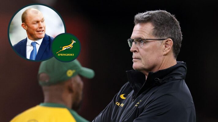 Springboks head coach Rassie Erasmus and an inset of legendary flanker Schalk Burger