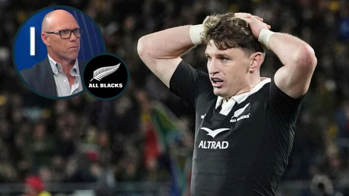 Beauden Barrett in action for the All Blacks and New Zealand great Jeff Wilson (inset).