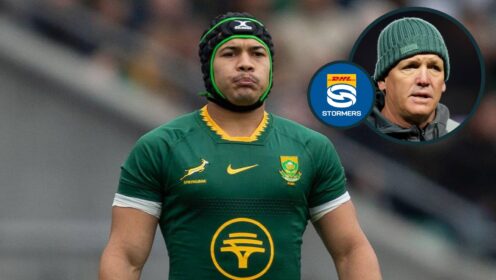 Cheslin Kolbe and an inset of Stormers boss John Dobson.