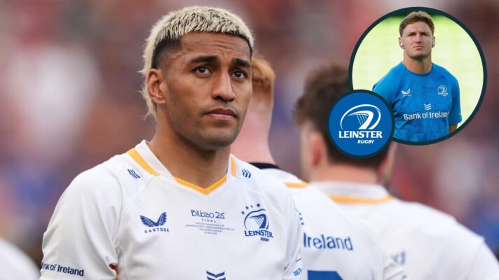 All Blacks and Leinster back Reiko Ioane and an inset of Jordie Barrett.