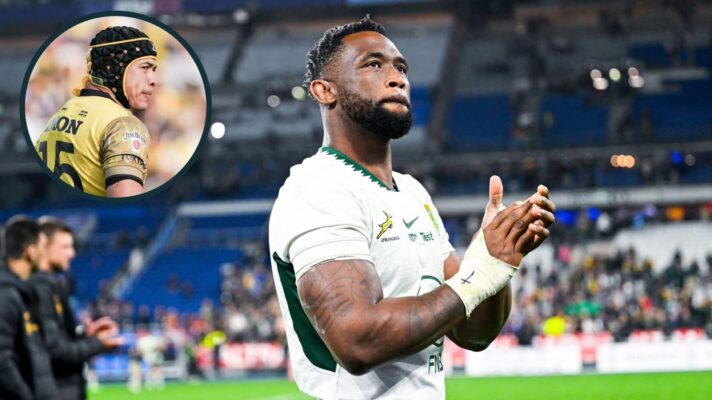 Springboks captain Siya Kolisi and an inset of winger Cheslin Kolbe.