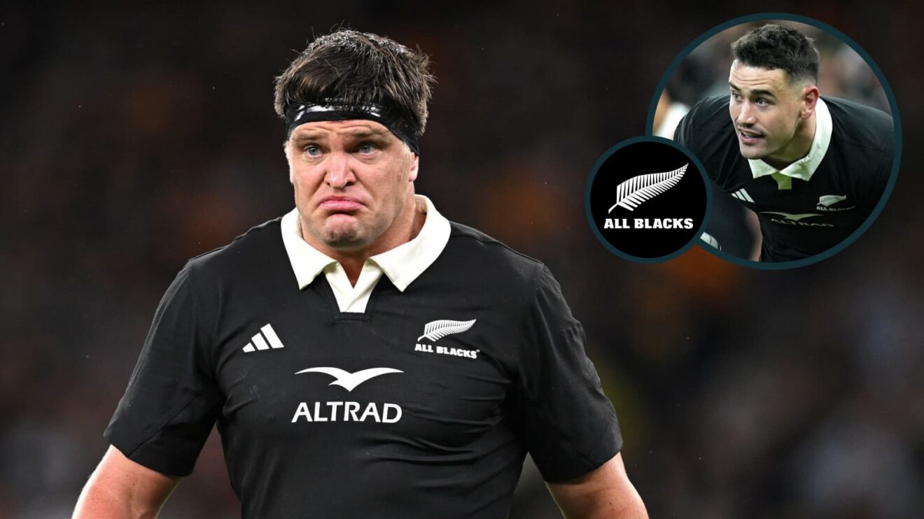 Scott Barrett and Will Jordan (inset) in action for the All Blacks.