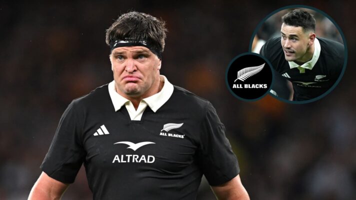 Scott Barrett and Will Jordan (inset) in action for the All Blacks.