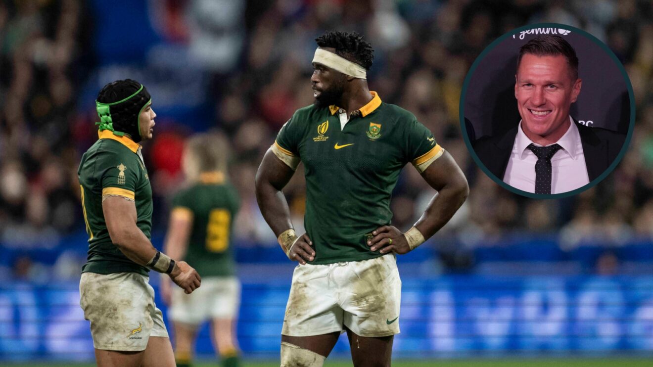 Springboks Cheslin Kolbe and Siya Kolisi with an inset of Jean de Villiers.