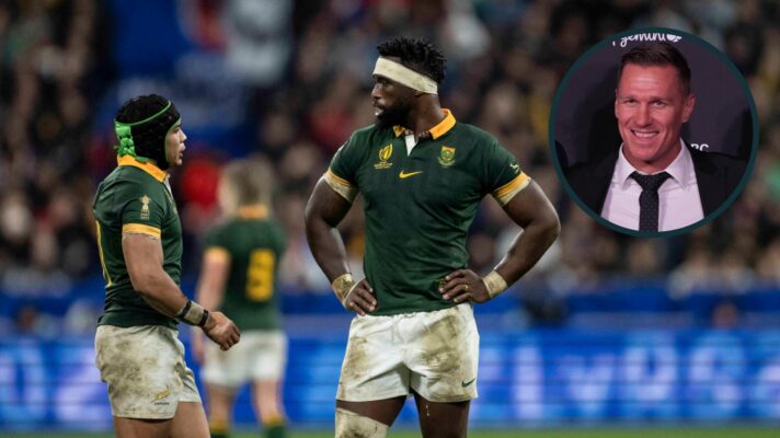 Springboks Cheslin Kolbe and Siya Kolisi with an inset of Jean de Villiers.