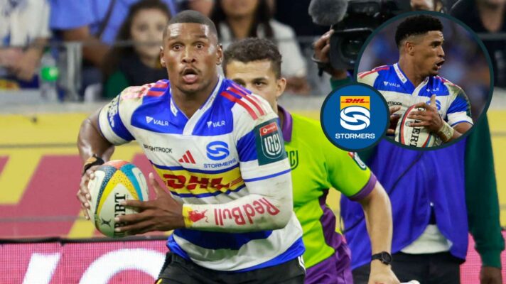 Damian Willemse and Sacha Feinberg-Mngomezulu (inset) in action for the Stormers.