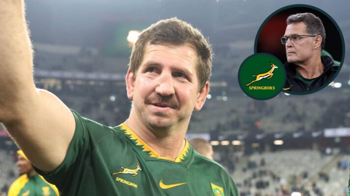 Springboks star Kwagga Smith and an inset of Rassie Erasmus.