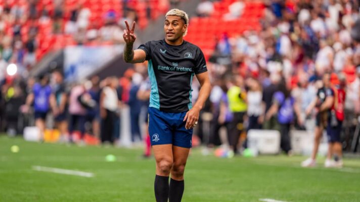 Rieko Ioane of Leinster Rugby warms up