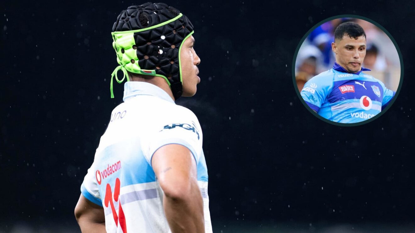 Kurt-Lee Arendse and Embrose Papier (inset) in action for the Bulls.