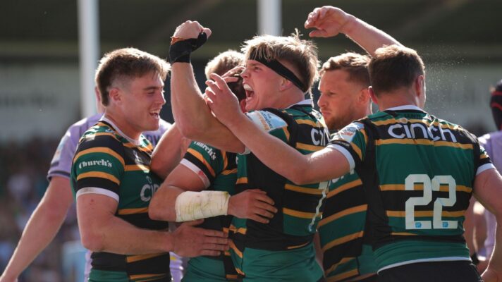 Northampton Saints players v Gloucester in 2026