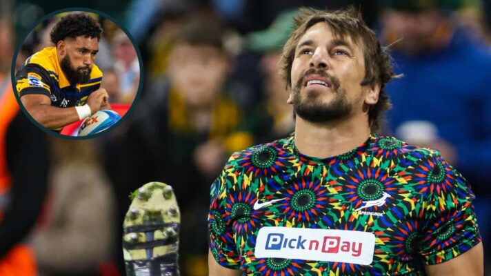 Springboks star Eben Etzebeth and Fehi Fineanganofo (inset) in action for the Hurricanes.