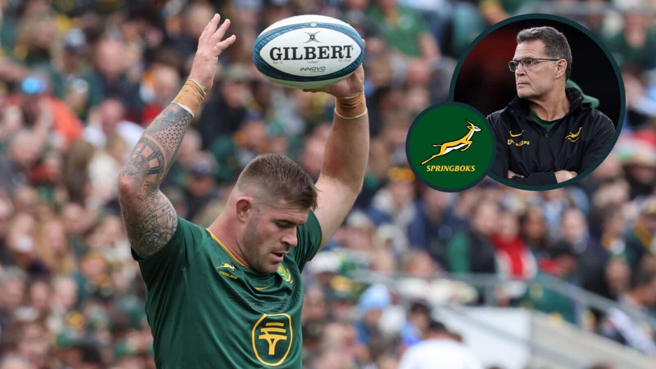 Springboks hooker Malcolm Marx and an inset of head coach Rassie Erasmus.