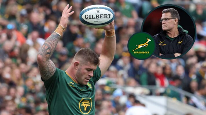 Springboks hooker Malcolm Marx and an inset of head coach Rassie Erasmus.