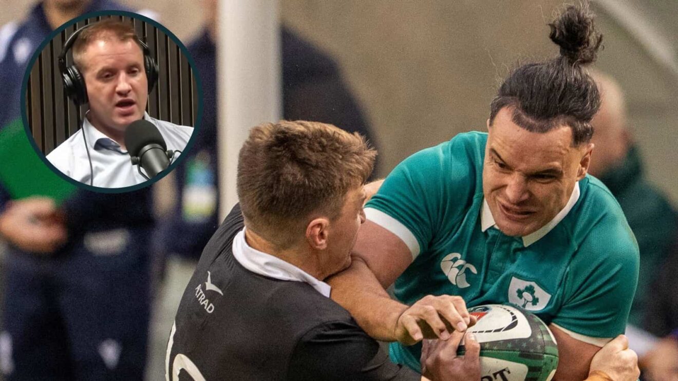 James Lowe in action for Ireland and former Leinster and Test wing Luke Fitzgerald (inset).