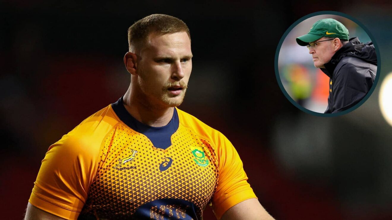 Springboks back-row Jean-Luc du Preez and head coach Rassie Erasmus (inset).