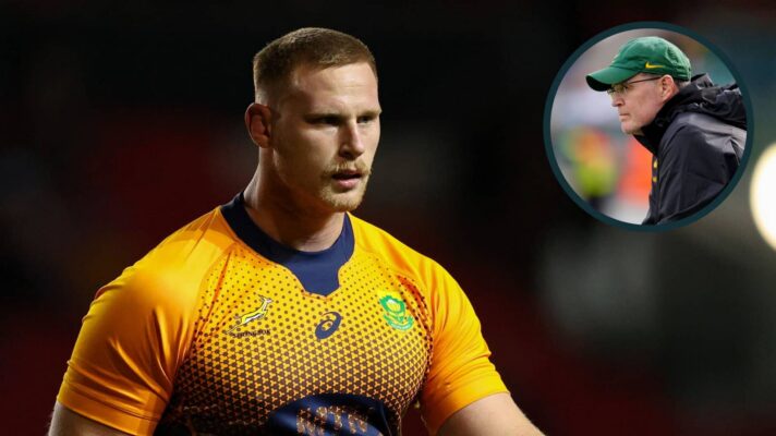 Springboks back-row Jean-Luc du Preez and head coach Rassie Erasmus (inset).