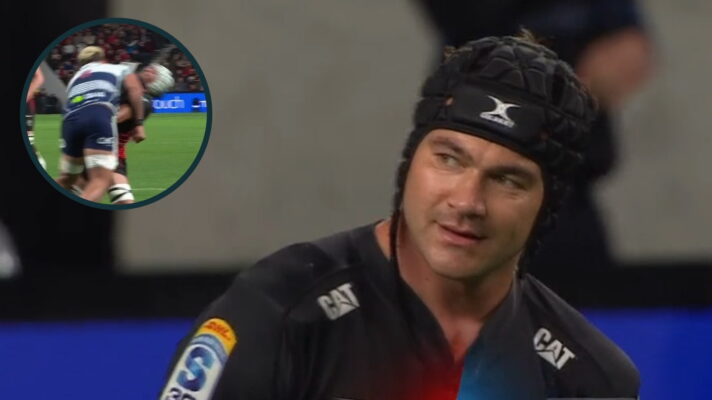 Crusaders captain David Havili and an inset of the dangerous tackle.