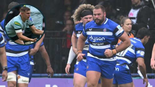 Bath prop Thomas du Toit scored a hat-trick against Leicester Tigers.