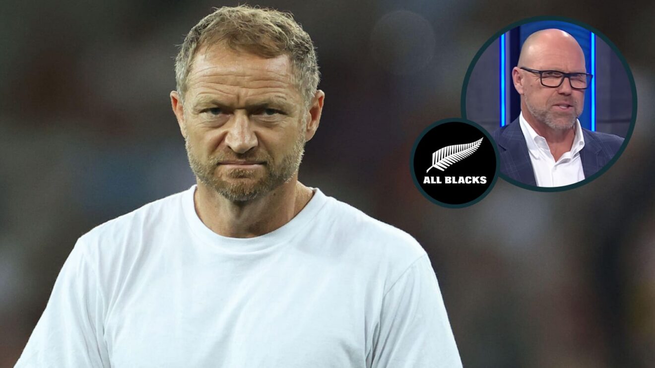 Tony Brown and an inset of All Blacks legend Jeff Wilson.