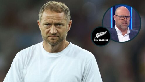 Tony Brown and an inset of All Blacks legend Jeff Wilson.