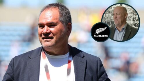 All Blacks head coach and an inset of New Zealand Rugby CEO Steve Lancaster.