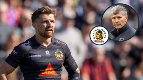 A two layered image of Henry Slade and Rob Baxter