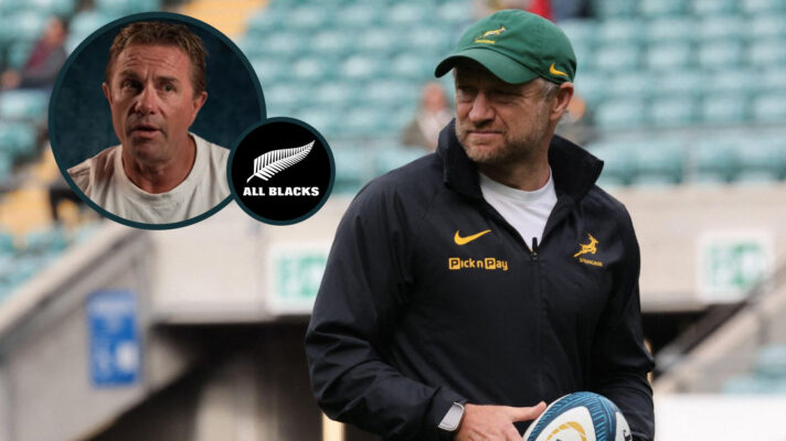 All Blacks legend Justin Marshall (inset) and Springboks attack coach Tony Brown.