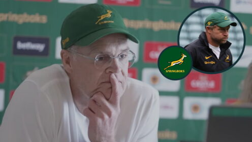 Springboks head coach Rassie Erasmus and an inset of assistant coach Tony Brown.