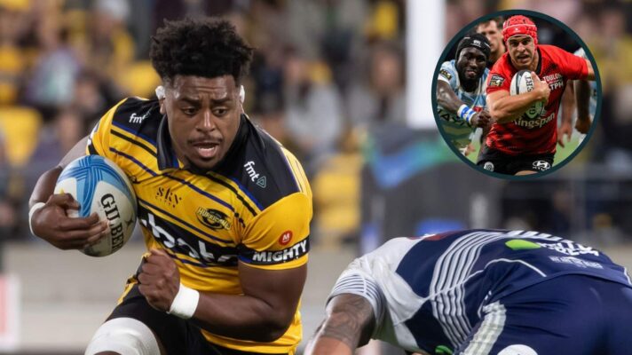 Super Rugby Pacific semi-final between Hurricanes and Blues, and a Racing 92 v Toulon Top 14 clash (inset).