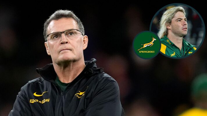 A two layered image of Rassie Erasmus and Faf de Klerk