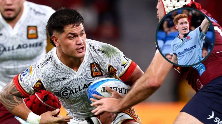 A two layered image of Quinn Tupaea (left) and Sid Harvey (right)