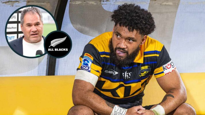 Hurricanes player Fehi Fineanganofo and an inset of All Blacks head coach Dave Rennie.