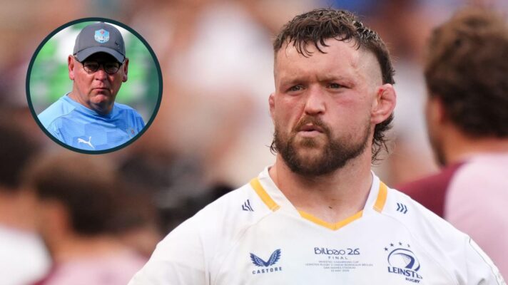 Leinster prop Andrew Porter and an inset of ex-Bulls boss Jake White.